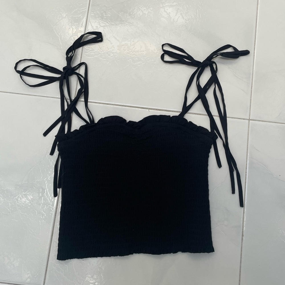Katie J NYC Black Smocked Tank Top w/ tie straps size XS Never Worn